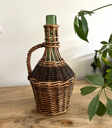Vintage green glass bottle - glass,