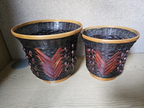 Vintage pair hand woven bamboo - pair,